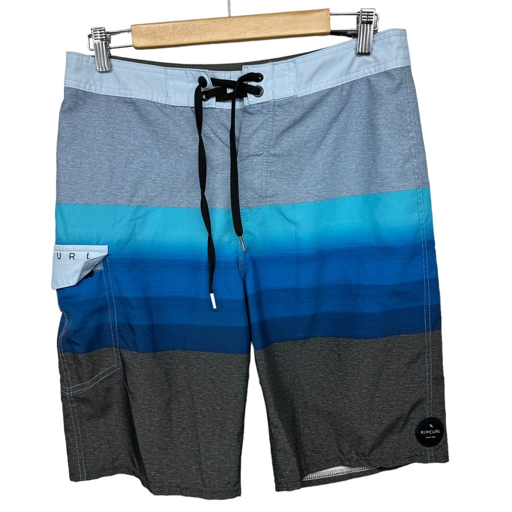 Rip Curl Board Shorts Mens Sz30 Blue Cargo Pocket 9.5”Inseam Drawstring